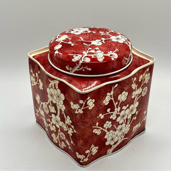 Vintage 1950s Red Floral Long Island Tea Tin Canister - Picture 3 of 7
